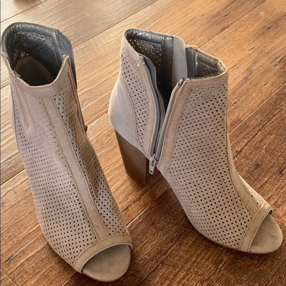 Yoki “Juniper” Beige Open Toe Bootie Heels